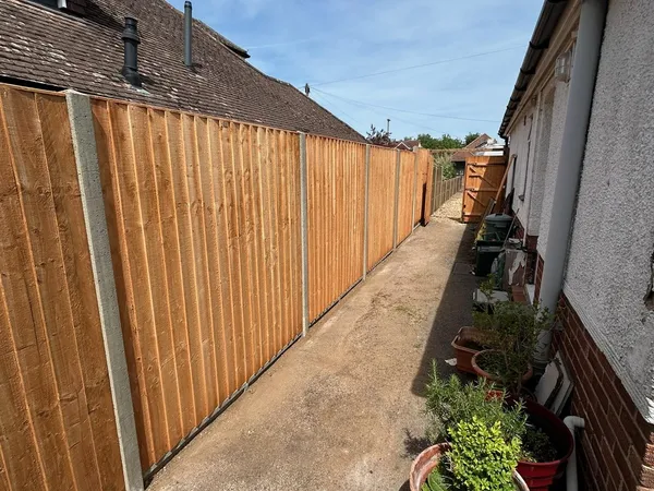 New closeboard fence along a side path